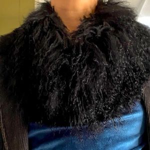 Genuine Mongolian Curly Lamb Adrienne Landau Scarf in Black